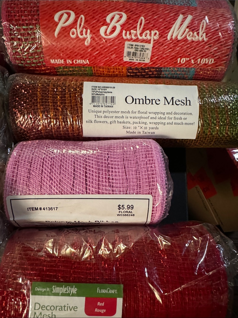 Lot of 7 Deco mesh cream ombré Fuschia pink red #3 - Picture 3 of 3